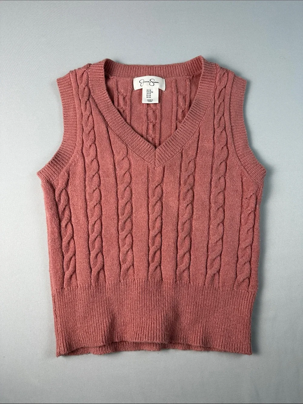 Jessica Simpson Dusty Rose Cable Knit V-Neck Sweater Vest
